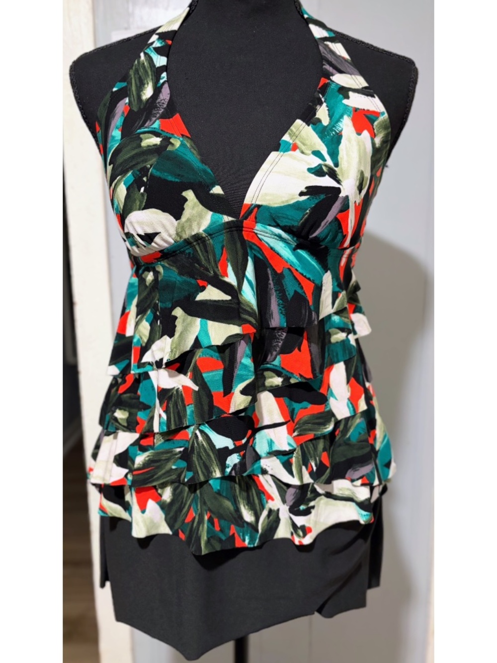 Tankini Aqua Green With Black Skirt New With Tags Black&Tropical color Size S